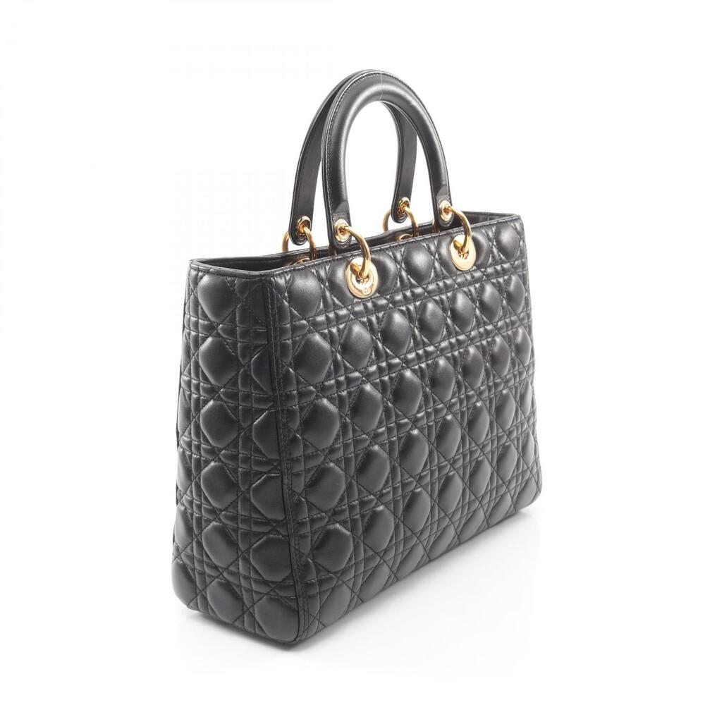 Dior Cannage Christian Black Leather  Handbag Lady Black
